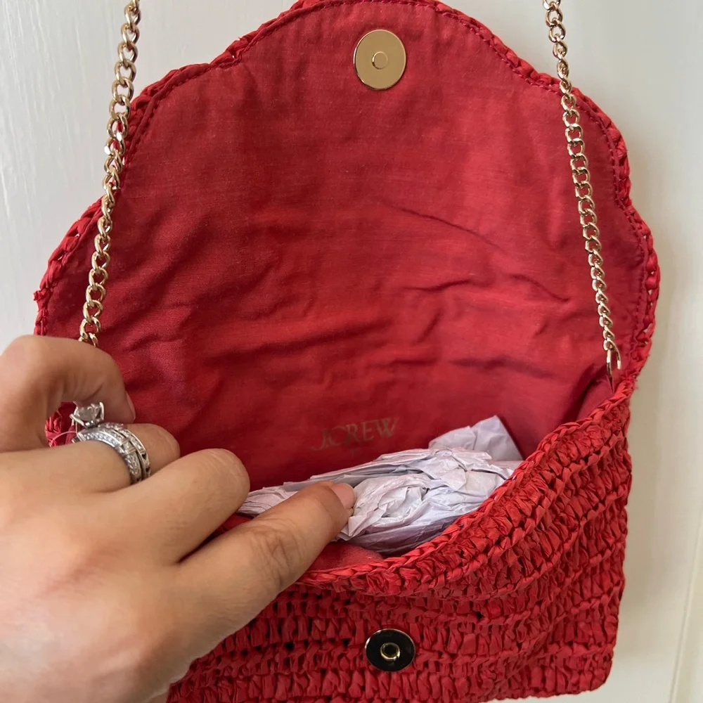 J. Crew Red Woven Scalloped Clutch with Chain - Picture 9 of 9